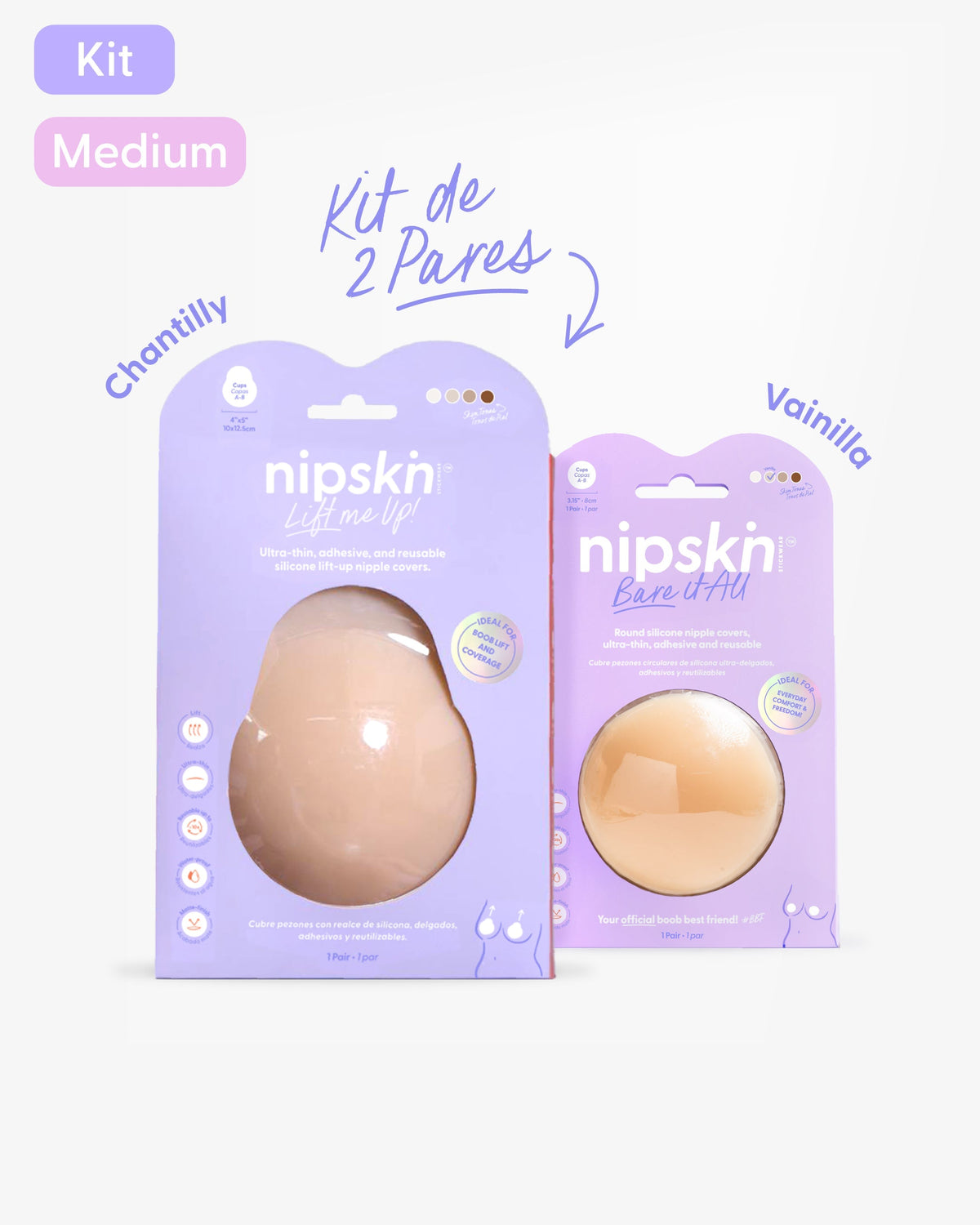 Kit Best Kept Secrets - pezoneras de silicona push up Lift Me Up mas pezoneras clasicas Bare It All - Nipskin México
