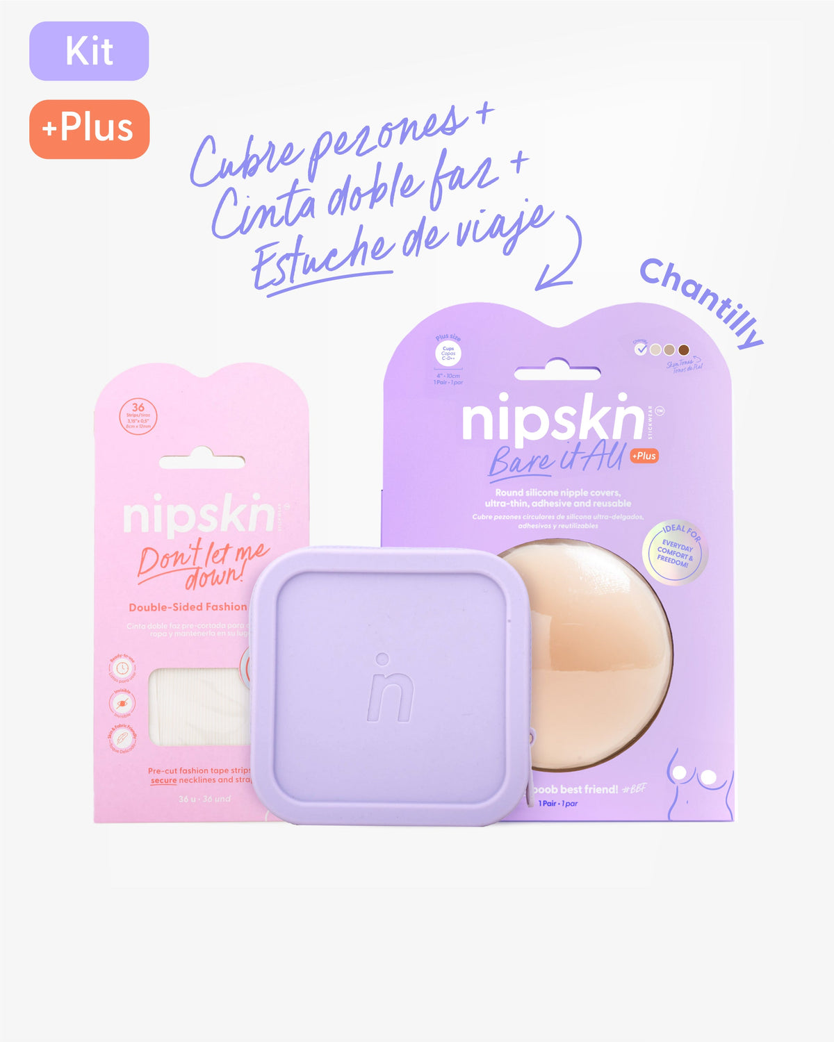 Kit Boob Voyage Essentials - pezoneras Bare It All, estuche de viaje y cinta doble cara - Nipskin México