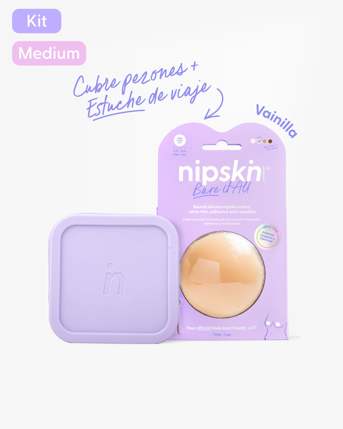 Pezoneras de silicona reutilizables Bare It All con estuche de viaje Boob Voyage - Nipskin México